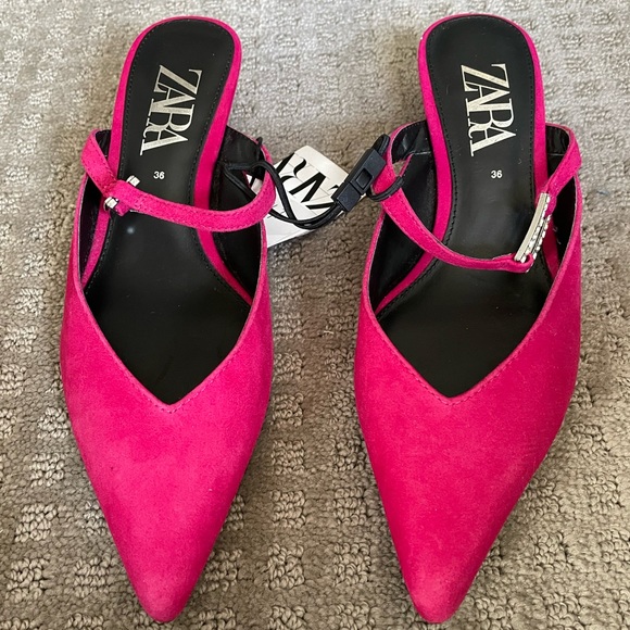 NWT Zara pink suede mules With Bejeweled Buckle - Picture 5 of 5